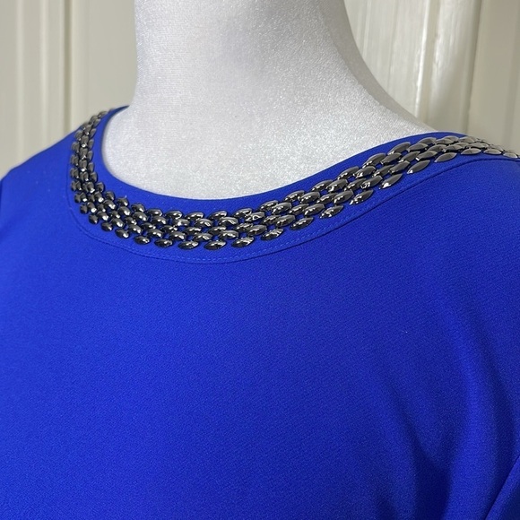 Jessica Simpson Royal Blue Sheath Dress Above The Knee Sz 10 Capped Sleeves - Picture 6 of 14